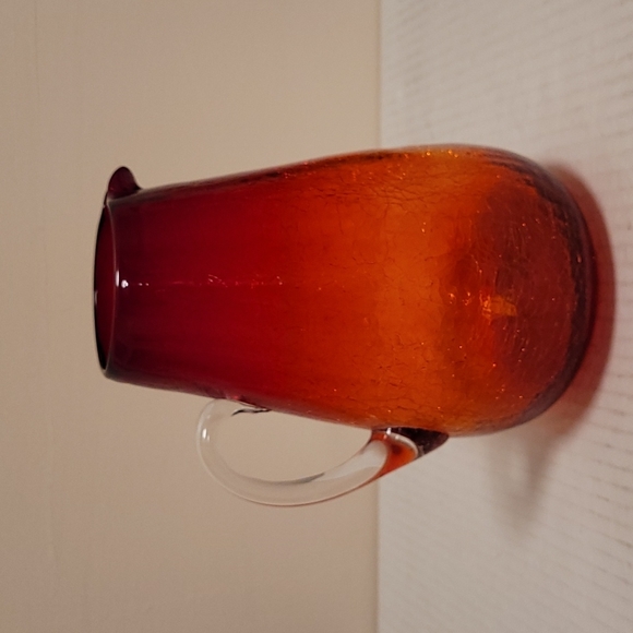 Vintage Hand Blown Ruby Red Crackled Glass Pitcher - Picture 7 of 16